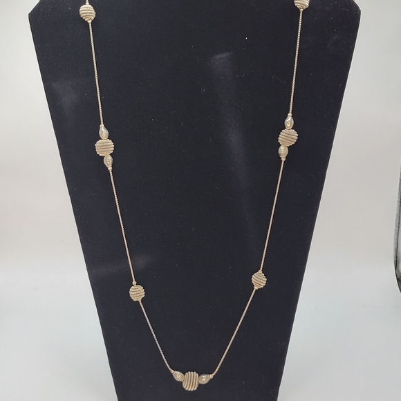 Vintage Coil Wired Ball Silver-tone 14K GP Opera Necklace - Picture 2 of 8